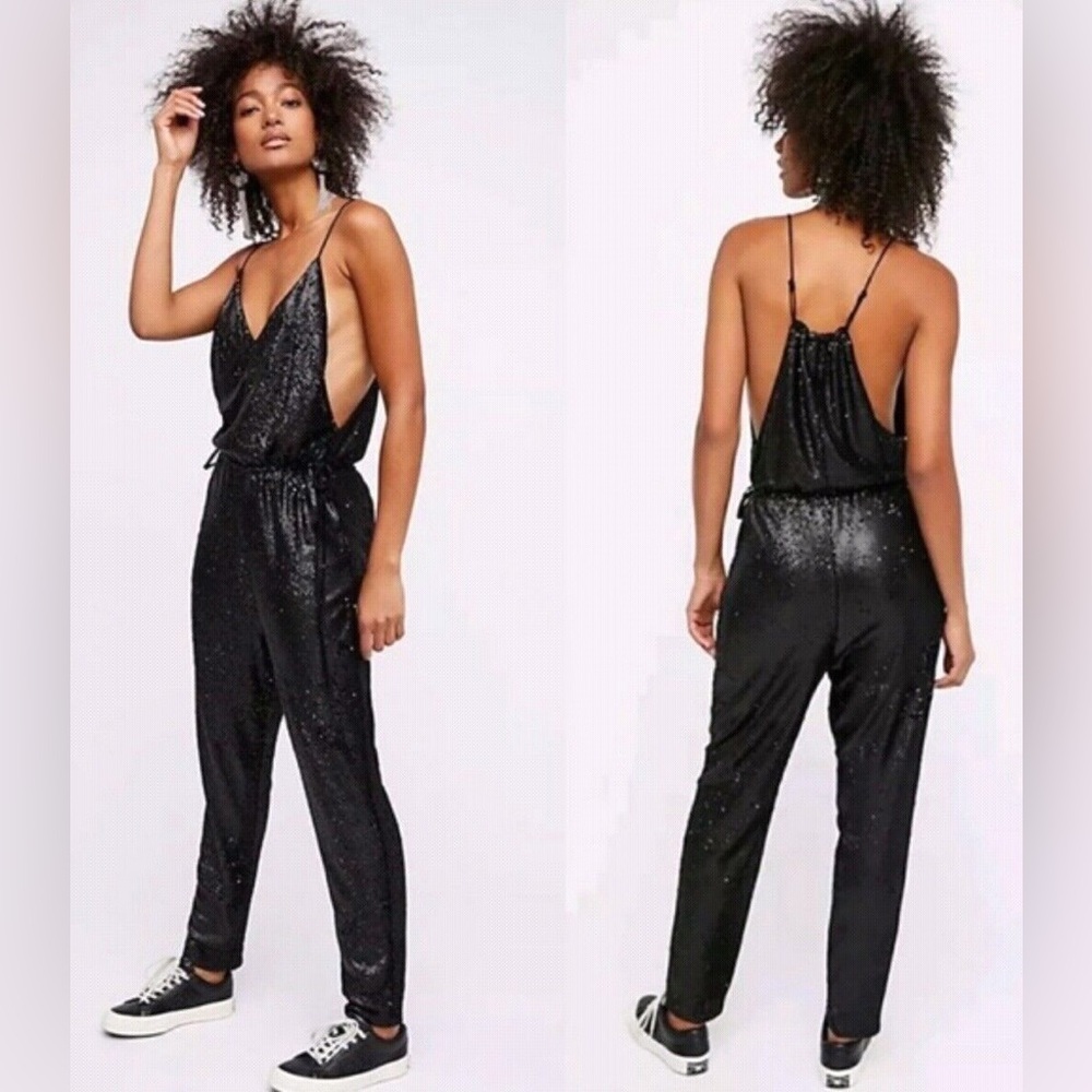 Free people black sequin jumpsuit size xsmall